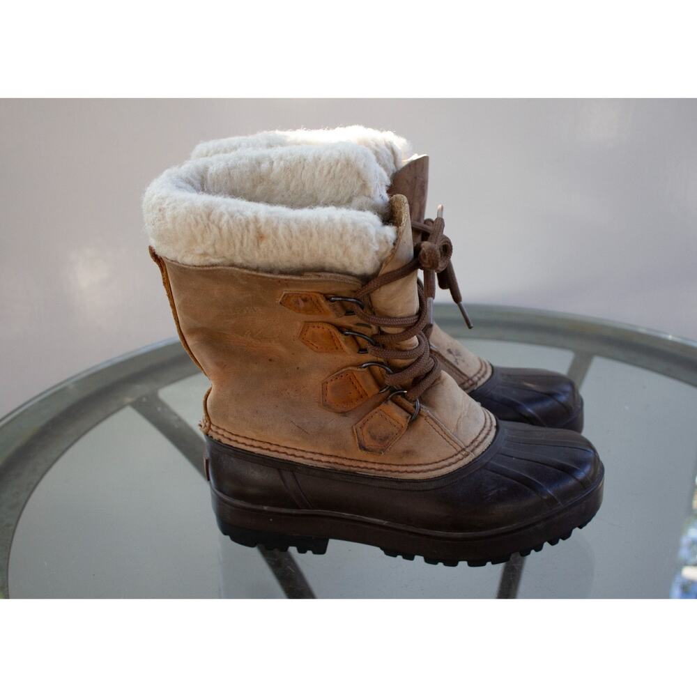 Sorel Women Alpine Tan Brown Leather Lace Up Lined Mid Calf‎ Winter Boots Size 6